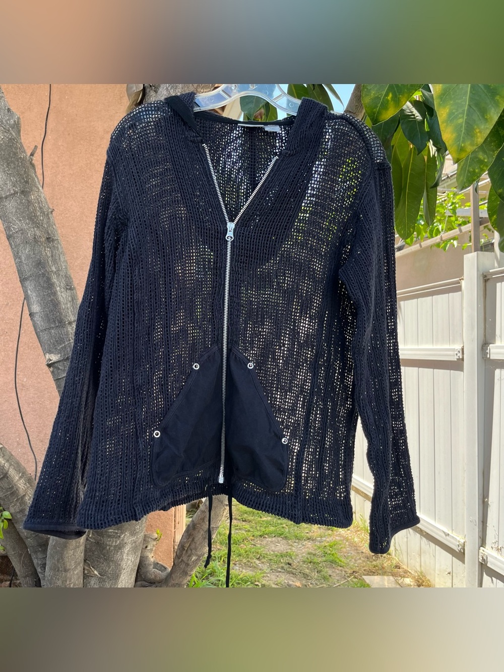 Vintage Y2K Chico’s Knit Fishnet Zip Up Hoodie.